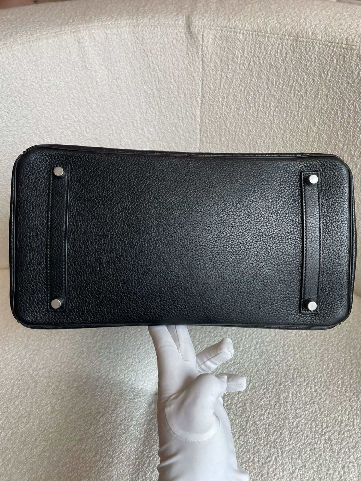 Hermès Birkin 35 Tri-Material Limited Edition Noir / Black Matte Alligator Veau Box & Togo Leather with Palladium Hardware Square R Stamp