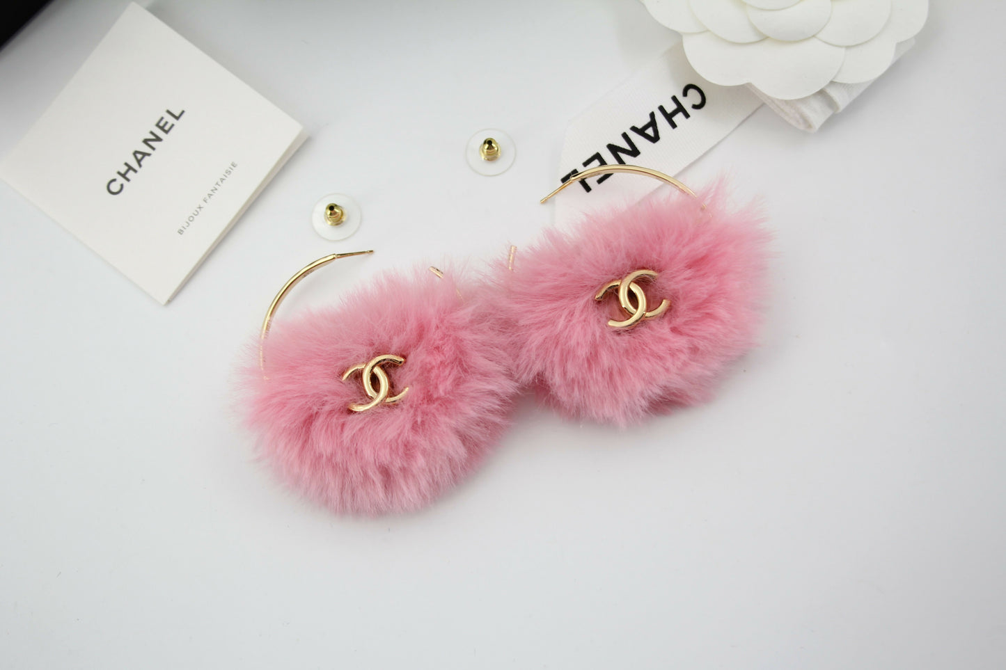 Chanel 24C Plush Early Spring Resort Collection Hoop Pink Stud Earrings
