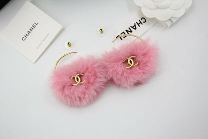 Chanel 24C Plush Early Spring Resort Collection Hoop Pink Stud Earrings