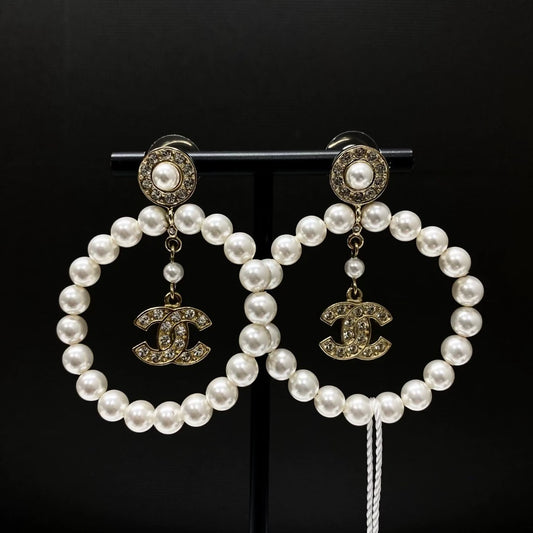 Chanel 20A pearl circle pendant earrings