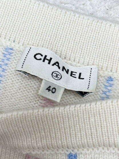 Chanel 23P white, light blue and pink striped knit top