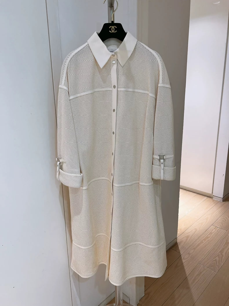 Hermes off-white mesh openwork lambskin dress