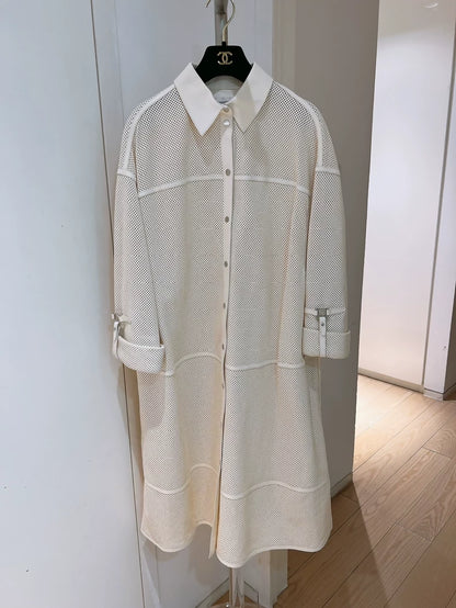 Hermes off-white mesh openwork lambskin dress