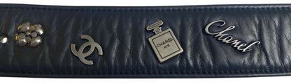 Chanel 12P Lucky Charms Black Distressed Glazed Calfskin Leather Belt Size 85/34