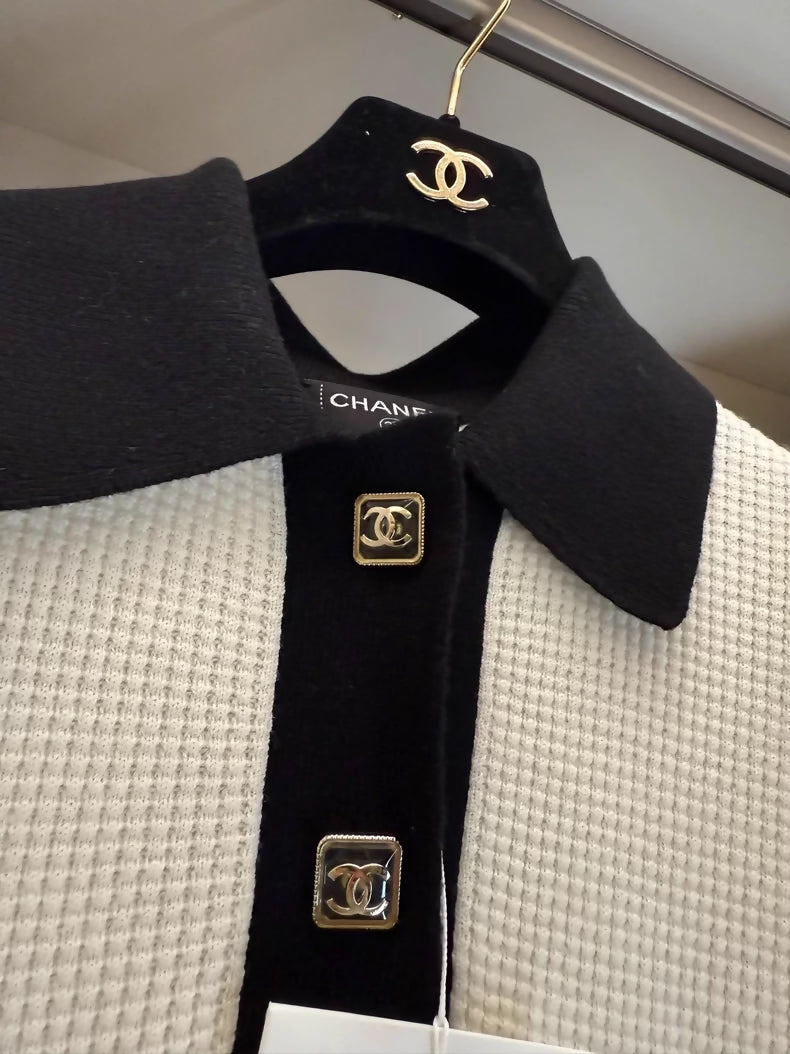 Chanel 23A white & black cashmere dress