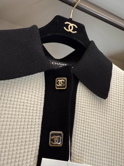 Chanel 23A white & black cashmere dress
