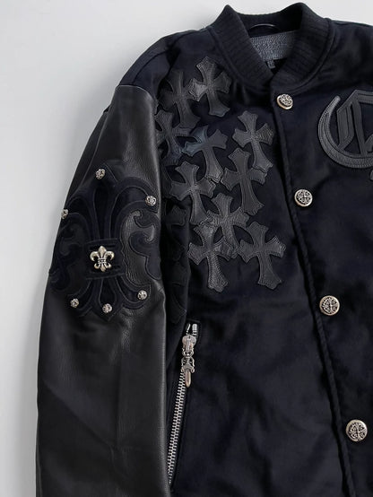 Chrome Hearts black jacket leather cross details