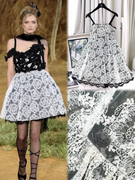 Chanel 10S Black and White lace dress