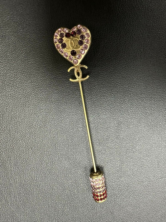 Chanel Vintage 02P Rhinestone Heart Branch Pin Brooch