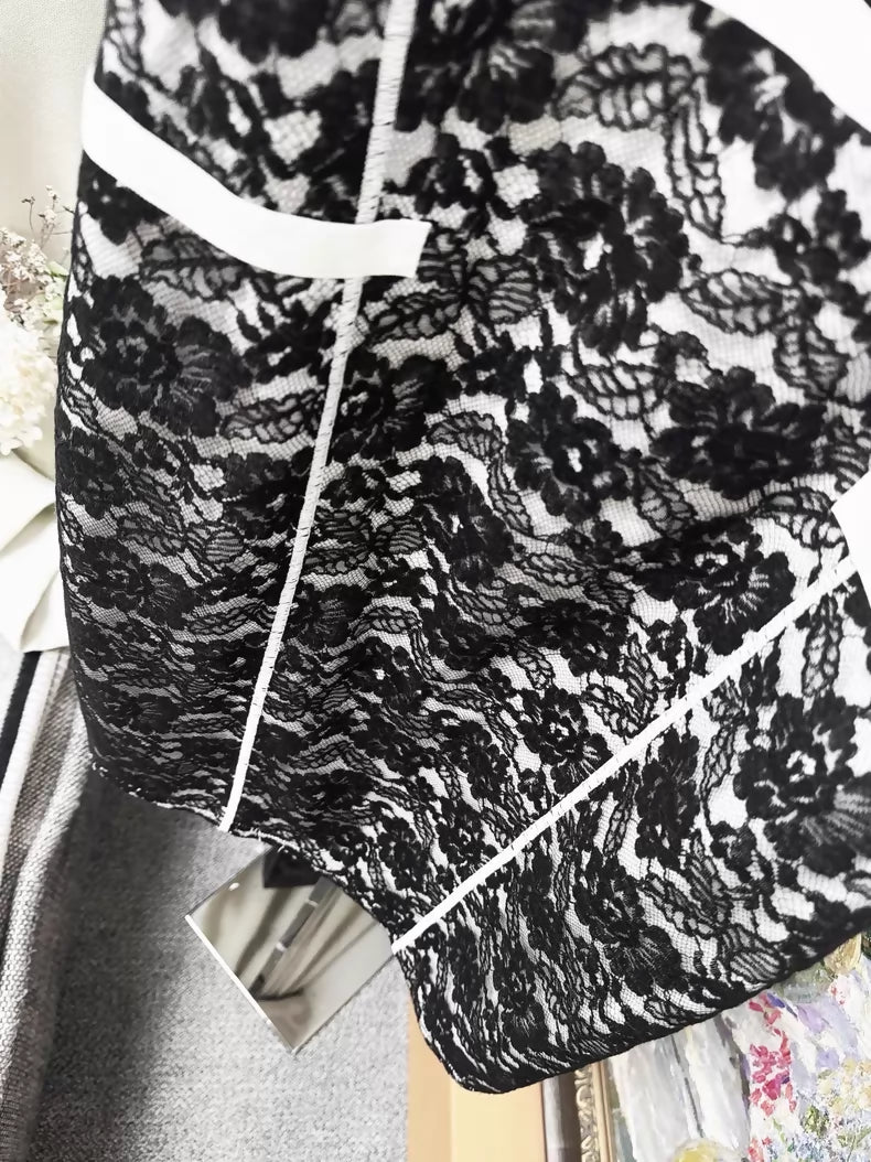 Chanel 2013 black and white lace camellia dress