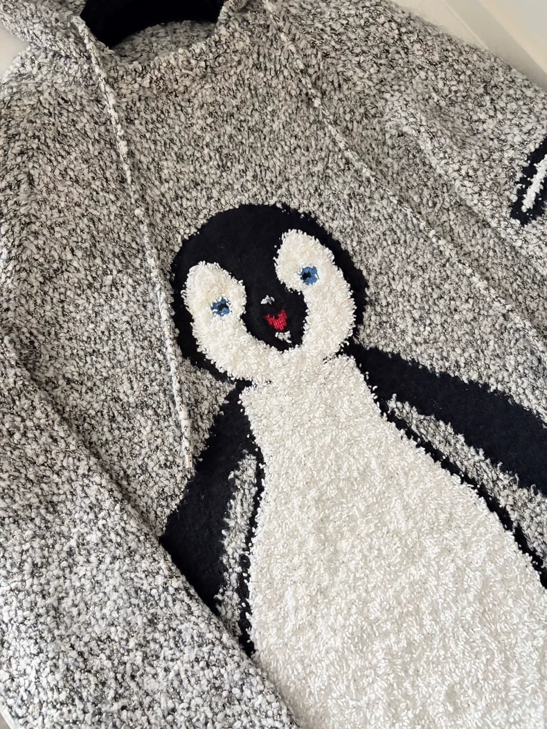 Chanel 07A Penguin Grey Cashmere Hooded Knit Sweater