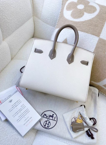 Hermes Birkin 25 White & Gray Brushed Gold