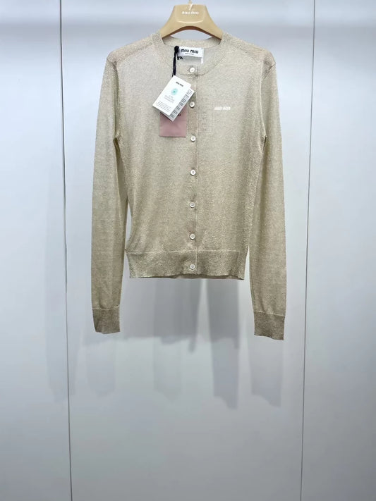 Miu Miu 23 Gold Knit Cardigan
