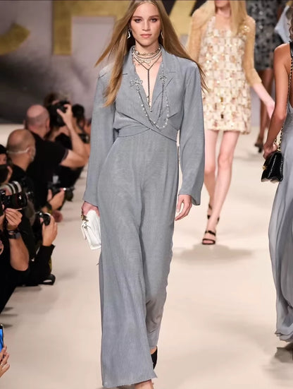 Chanel 22S Blue and White Striped Silk Dress