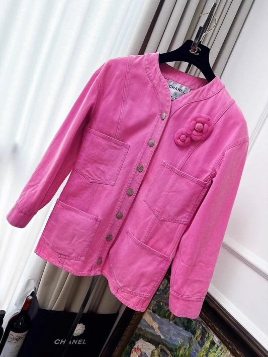 Chanel 21S  pink camellia denim jacket
