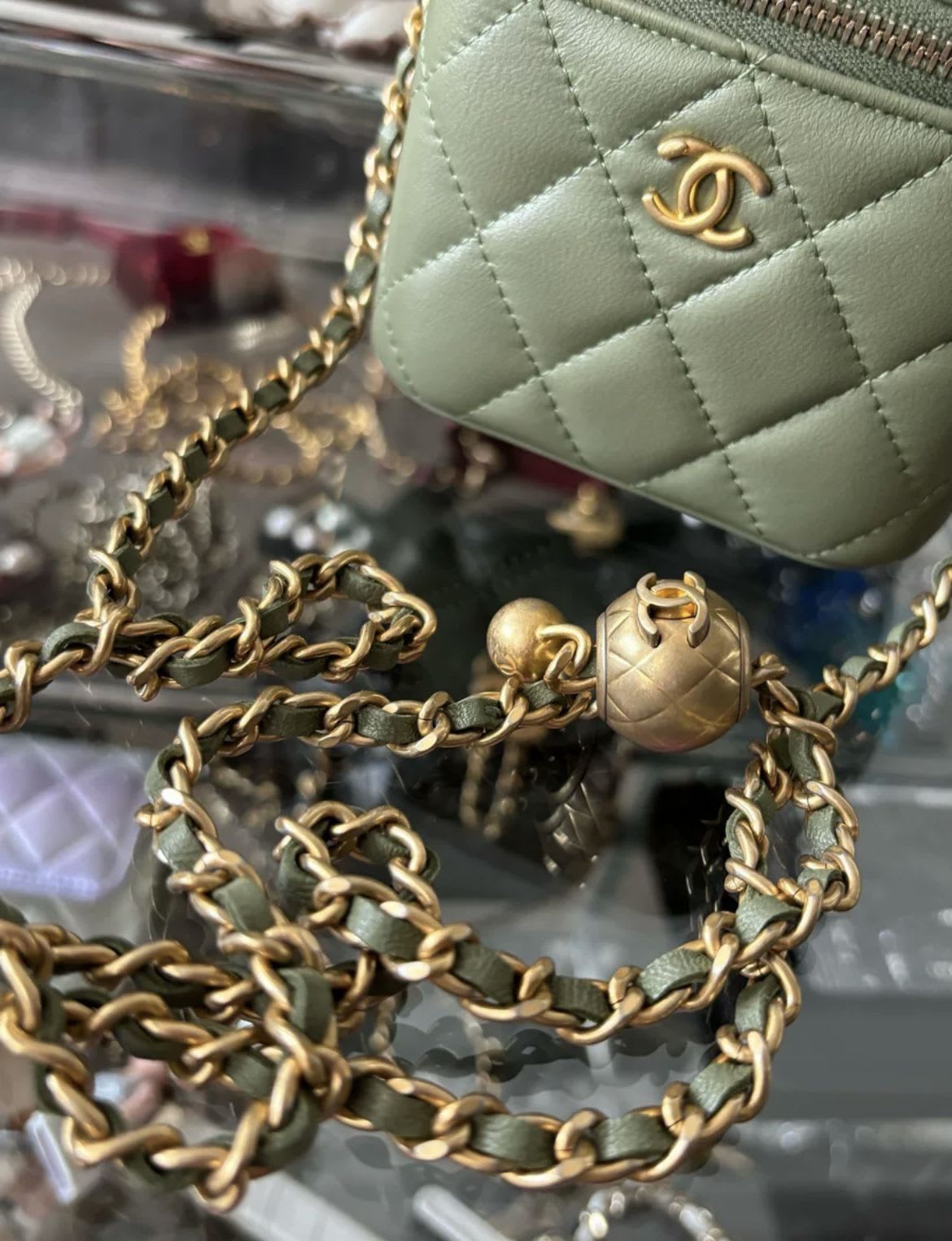 Chanel Green Golden Ball Vanity Mini Crossbody Bag