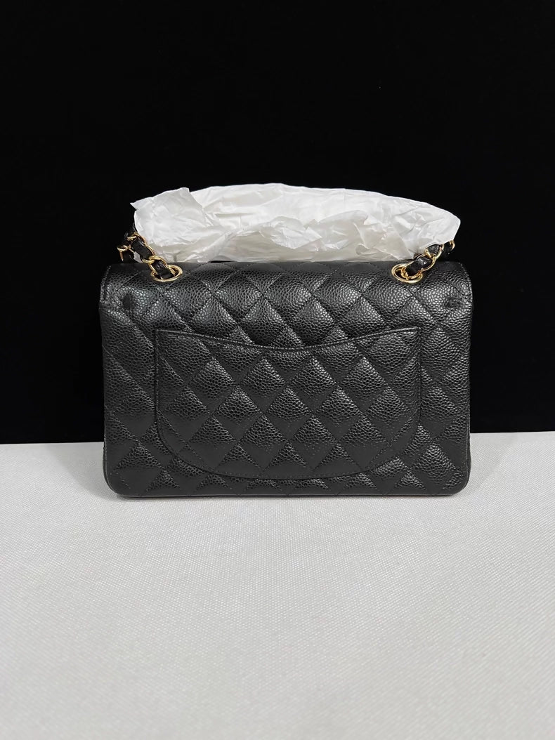 CHANEL Black lychee leather Gold hardware CF Shoulder Bag