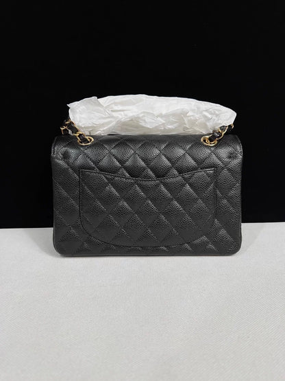 CHANEL Black lychee leather Gold hardware CF Shoulder Bag