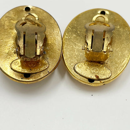 Chanel Vintage Gold Plated Oval Coco Mark Clip-on Earrings