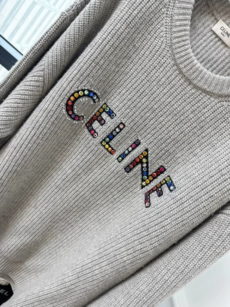 Celine grey long-sleeved knit sweater