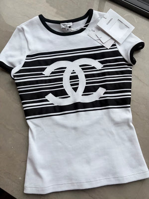 Chanel 23c black and white striped t-shirt