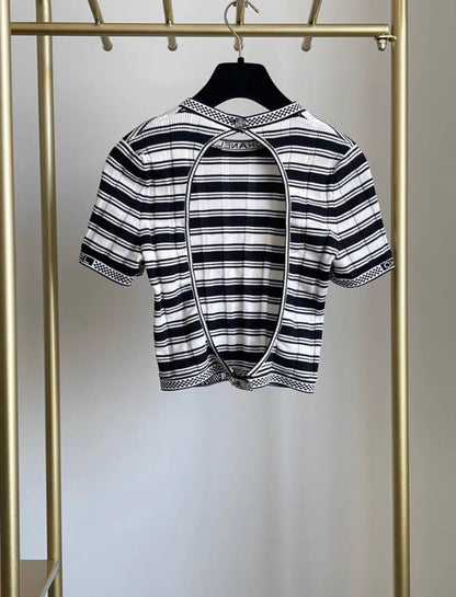 Chanel 2023 ss black and white striped backless top fr36