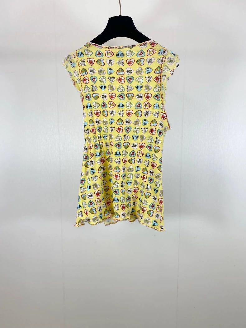 Chanel 06P yellow top with ruffled trim