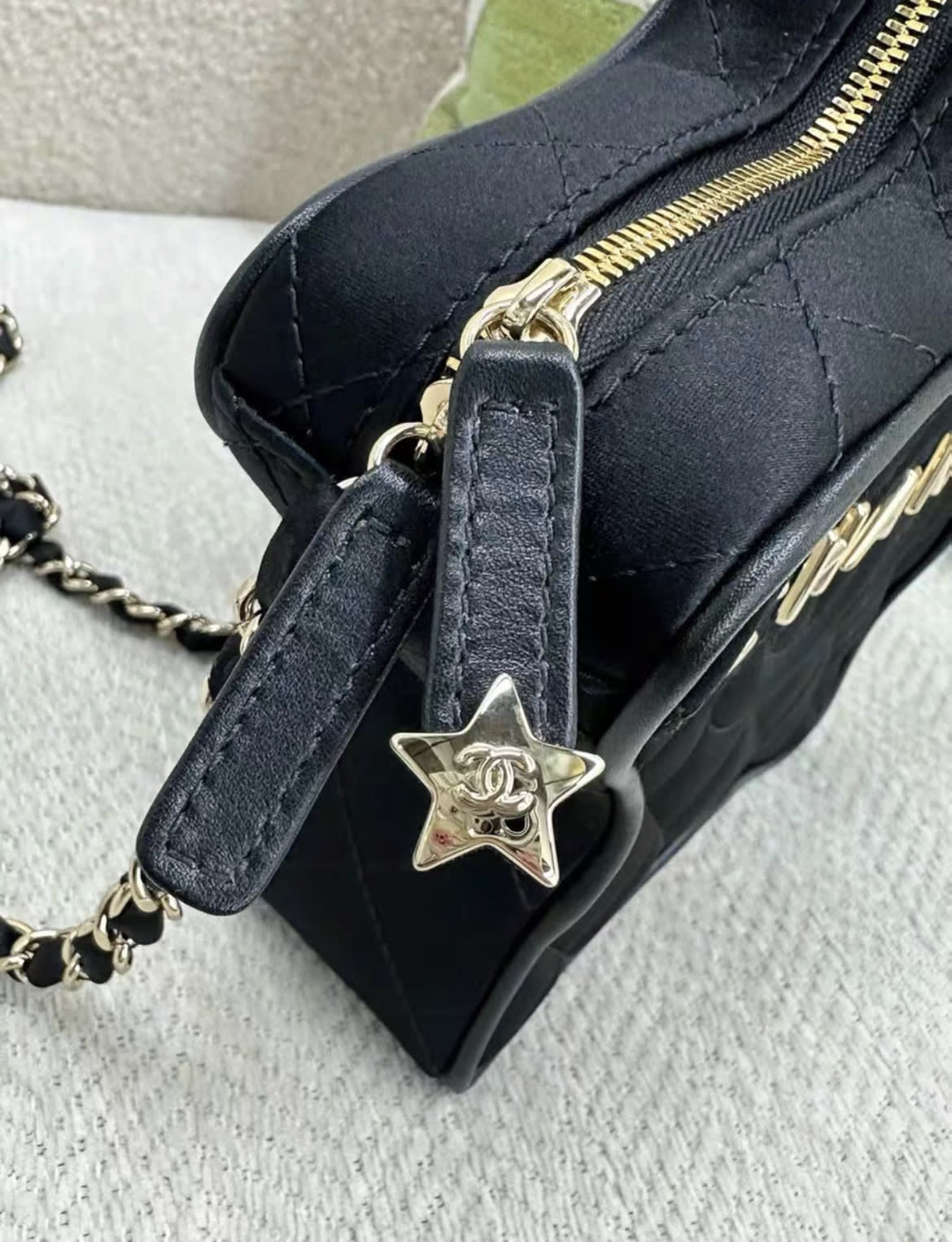 Chanel 24C black satin star bag