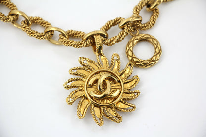 Chanel Vintage 94A Gold-plated Pendant Sun CC Chunky Chain Long Necklace