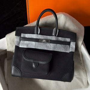 Hermès Birkin 25 Cargo Noir Toile Goéland & Swift with Palladium Hardware