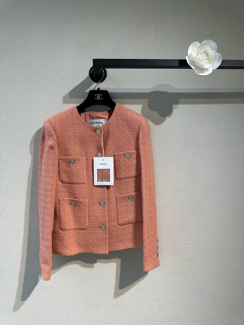 Chanel 21B salmon color classic tweed jacket