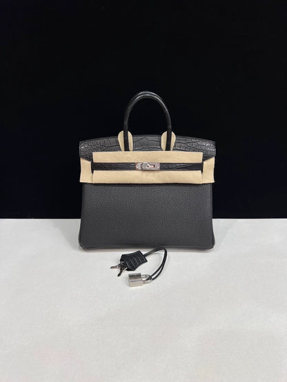 Hermes Birkin 25 Touch black togo matte crocodile leather with palladium hardware