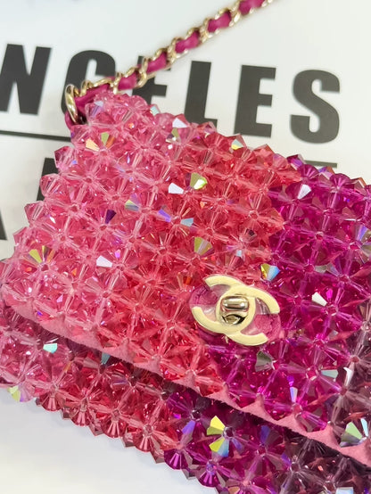 Chanel 20s pink crystal mini flap bag gold hardware