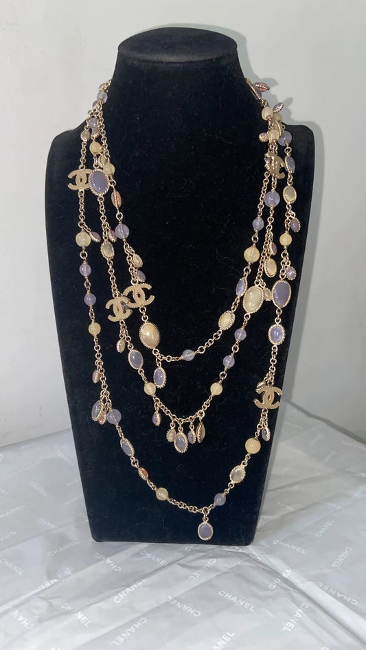 Chanel grey-purple glass long necklace