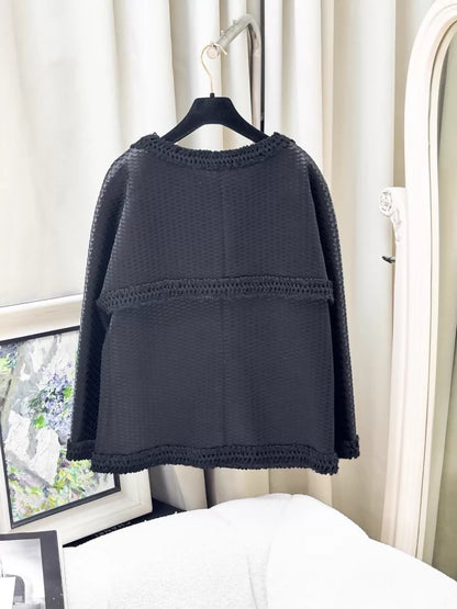 Chanel 16C Black Mesh Shoulder Cape coat