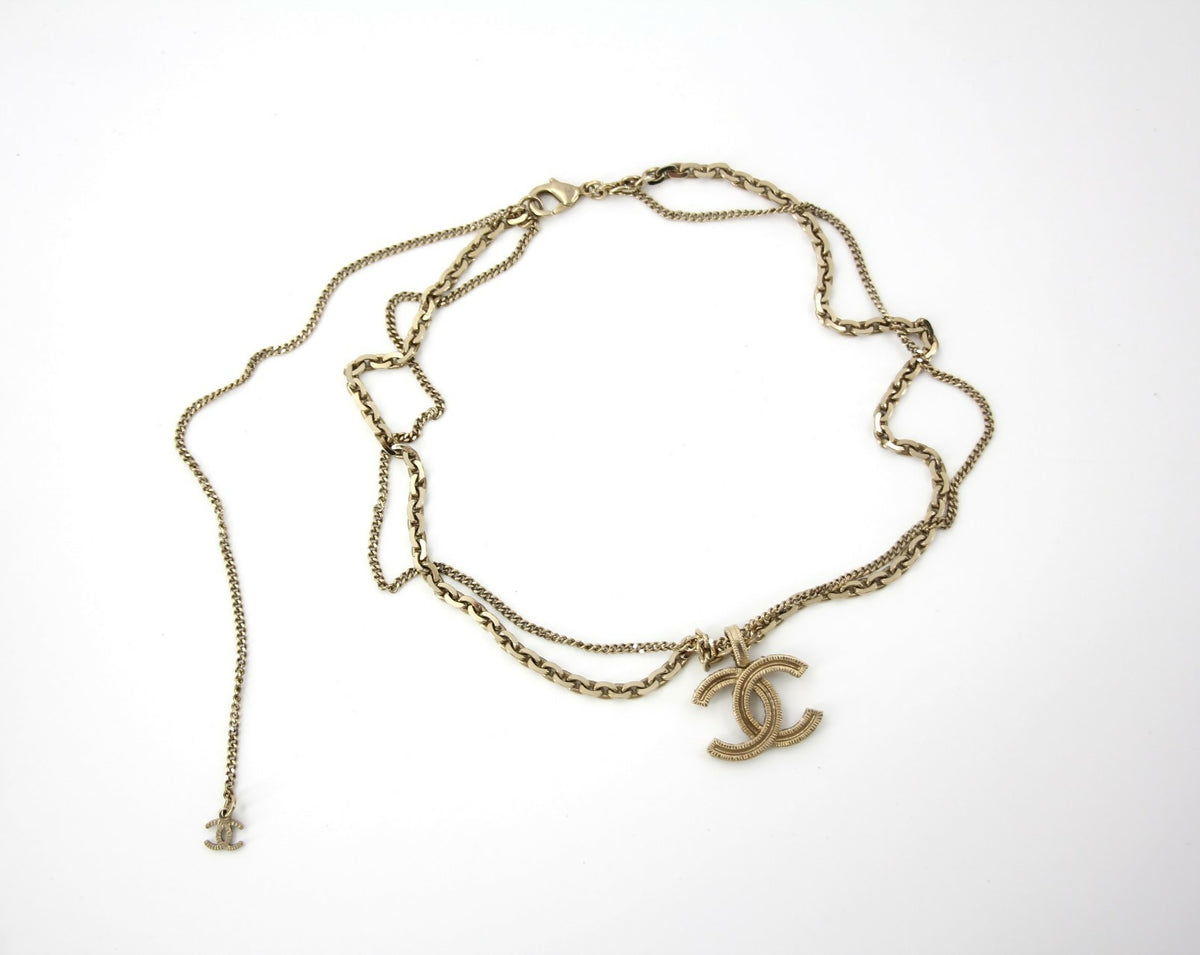 Chanel A21V Rhinestone and Metal Double-Layer Embossed Choker Necklace