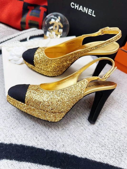 Chanel 21A gold glitter high heels
