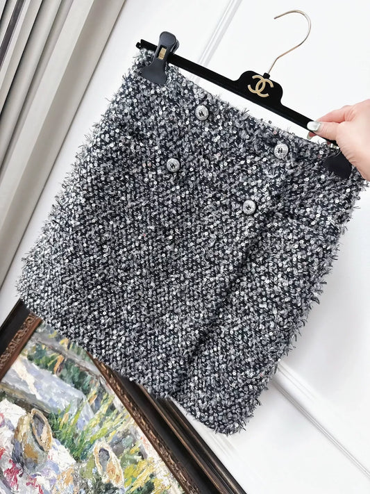 Chanel 21B gray woollen tweed skirt