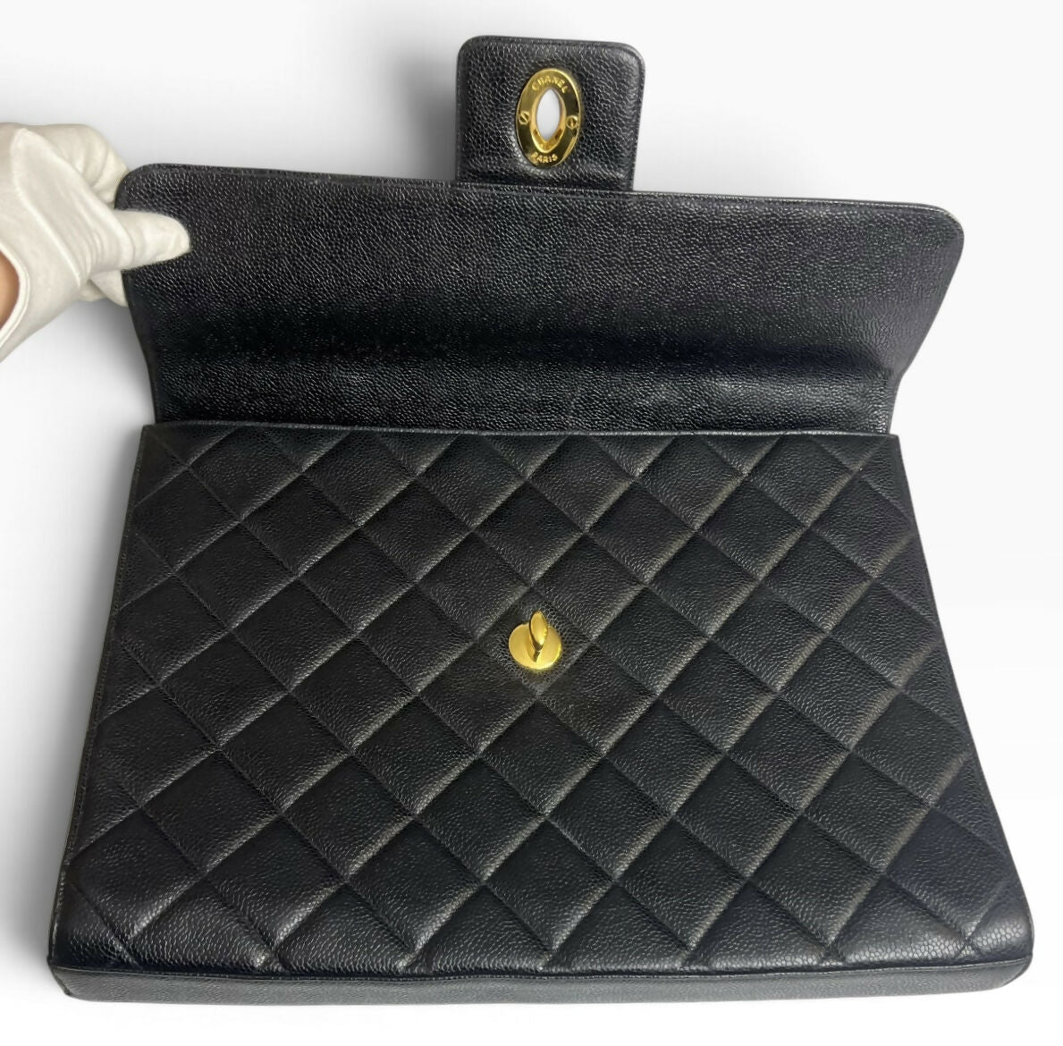 Chanel XL Jumbo Black Caviar Quilted Classic Briefcase Bag 24K Gold hardware