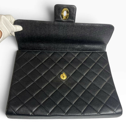 Chanel XL Jumbo Black Caviar Quilted Classic Briefcase Bag 24K Gold hardware