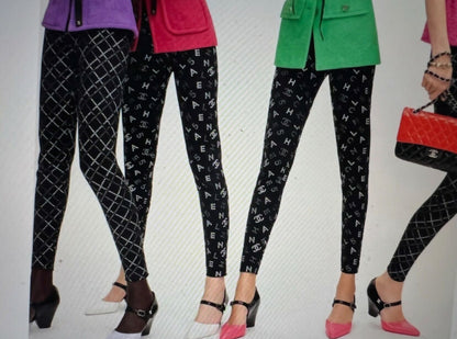 Chanel 20C Runway Black CC Logo Pants Leggings FR 42