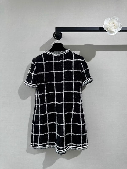 Chanel 20S Black and White tweed Silver Check Jumpsuit