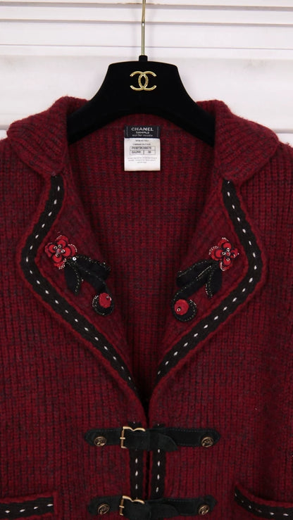 Chanel 2015 Salzburg Collection Dark Red Floral Embroidered Two-Pocket Jacket
