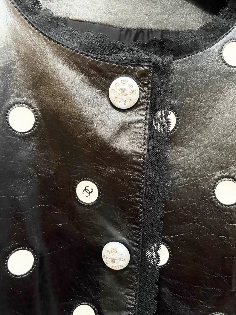Chanel polka dot black leather jacket