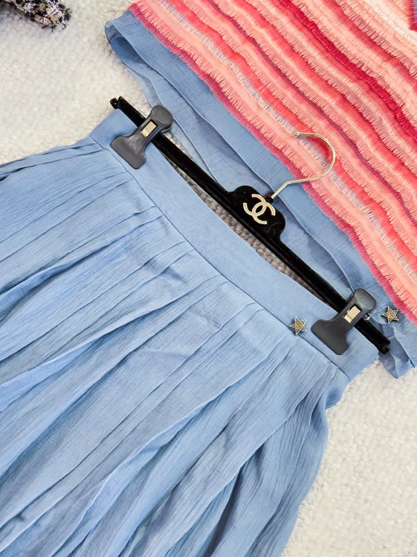 Chanel 2014 Paris Dallas runway Pink Blue silk top and skirt