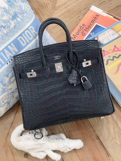 Hermès Birkin 25 black matte alligator leather palladium hardware
