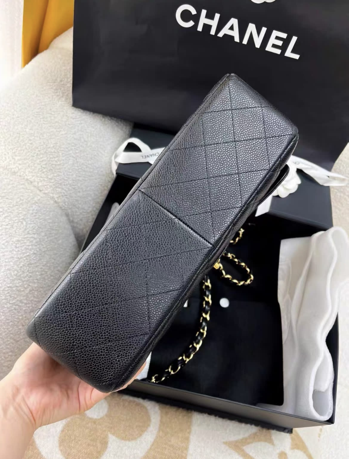 Chanel black lychee cowhide CF large jumbo chain bag – Wararni.com