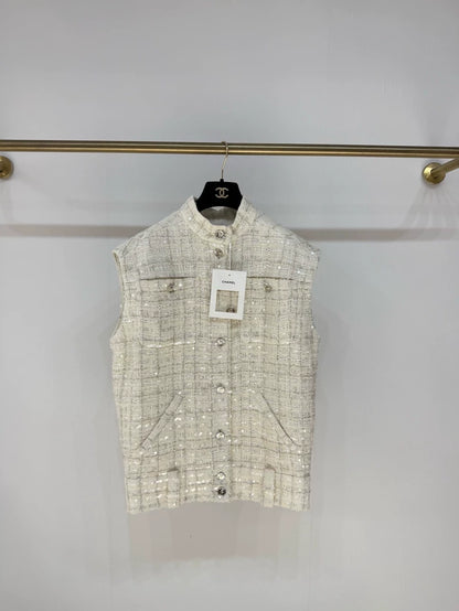 Chanel 25S Ecru Tweed Sequin Cardigan