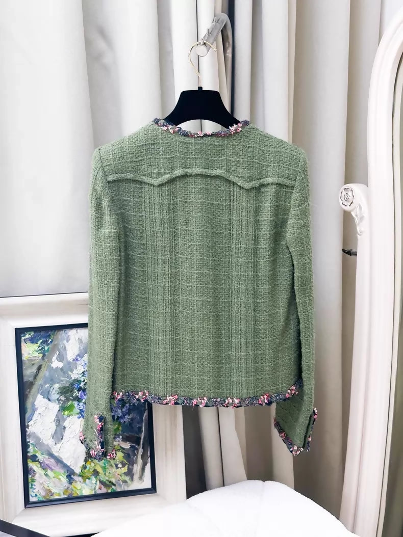 Chanel 17C olive green tweed jacket