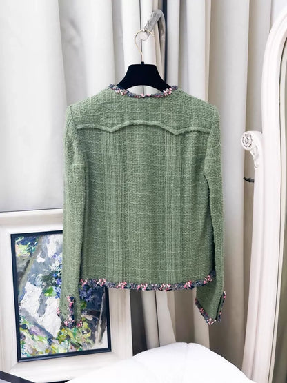 Chanel 17C olive green tweed jacket
